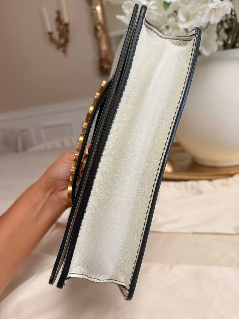 CHRISTIAN DIOR Calfskin J'Adior Chain Flap Bag Off White